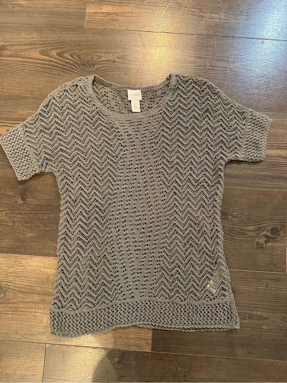 Chico's olive green Crochet Short Sleeve Top 0